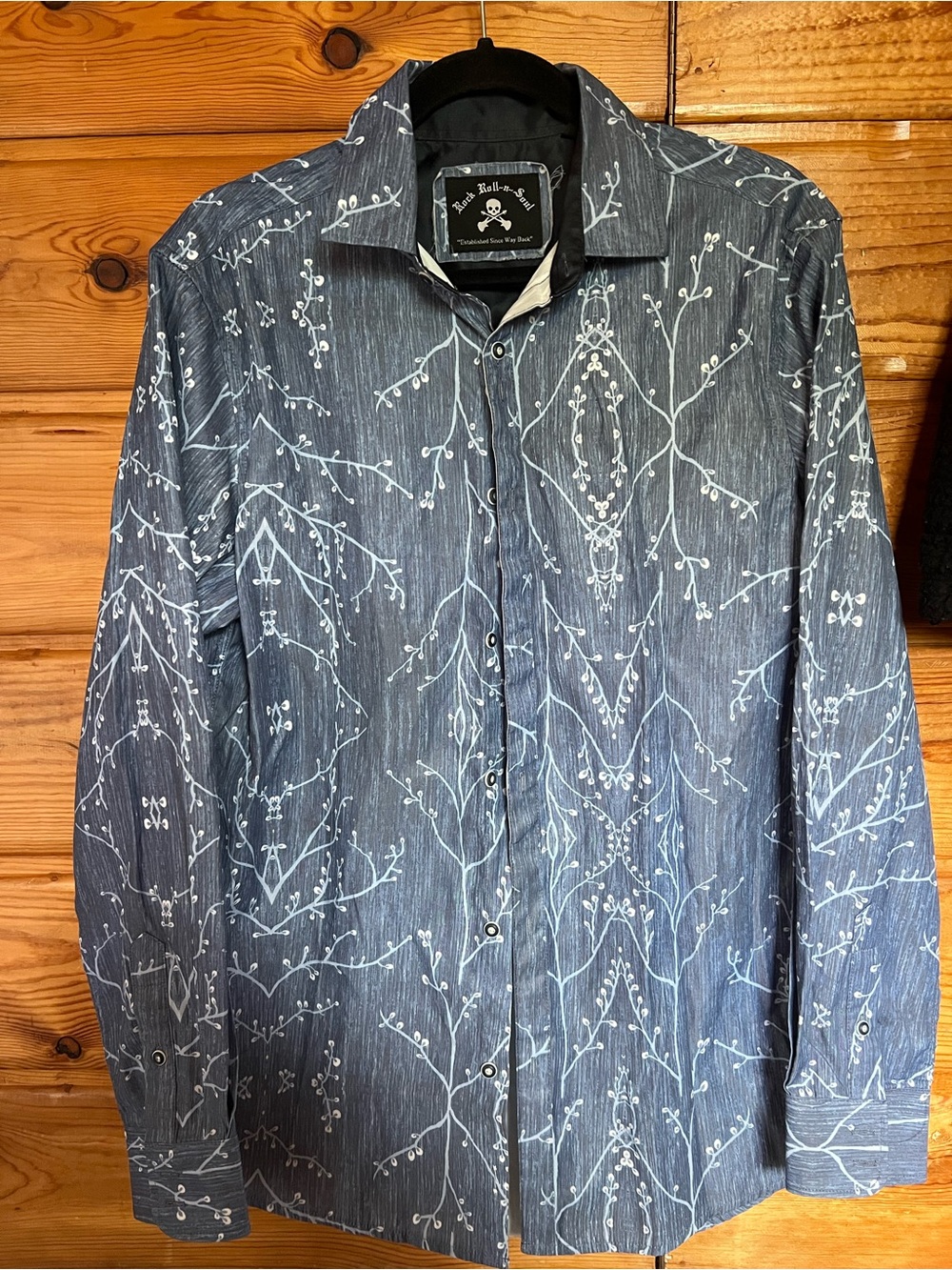 Blue Patterned Men's Button-Up Shirt Jacket